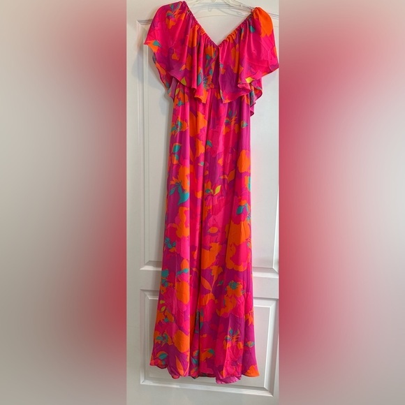 NWT RSVP Sugarlips Fuchsia Floral Off The Shoulder Ruffled Maxi Dress Medium M - Picture 7 of 7
